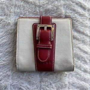 LOEWE Belt Buckle Bifold Canvas Red Leather Compact Wallet